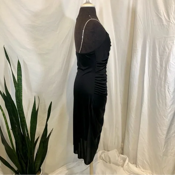 Vintage 1970s Ruched Stretch Knee-Length Disco Dress w/ Rhinestone Straps - Picture 13 of 16